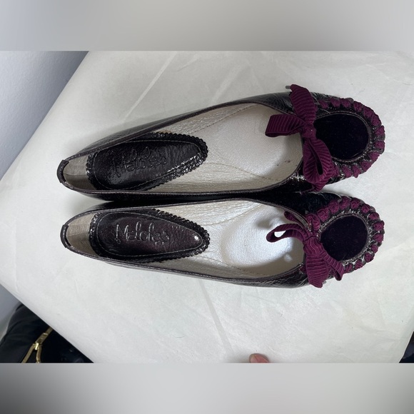 Maloles Zoe Ballet Flat in Plum Patent Sz 38 Made in Spain Ribbon Bow Detail - Picture 2 of 12